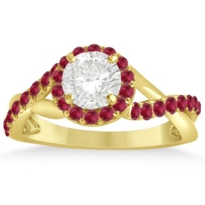 Twisted Shank Halo Ruby Engagement Ring Setting 14k Y. Gold 0.30ct - All