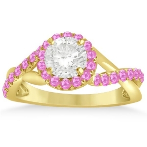 Twisted Halo Pink Sapphire Engagement Ring Setting 14k Y. Gold 0.30ct - All