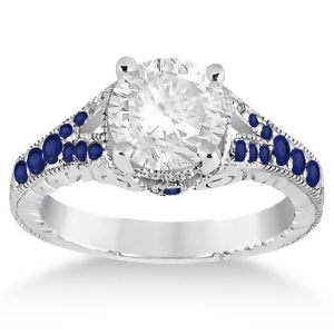 Antique Art Deco Blue Sapphire Engagement Ring 14k White Gold 0.33ct - All