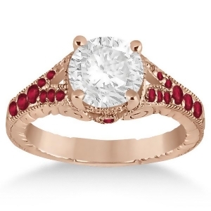 Antique Style Art Deco Ruby Engagement Ring 18k Rose Gold 0.33ct - All