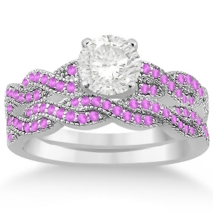Infinity Twisted Pink Sapphire Bridal Set Setting 14k W Gold 0.55ct - All