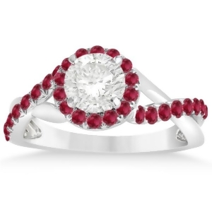 Twisted Shank Halo Ruby Engagement Ring Setting 14k W Gold 0.30ct - All