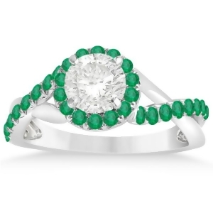 Twisted Shank Halo Emerald Engagement Ring Setting 14k W Gold 0.30ct - All