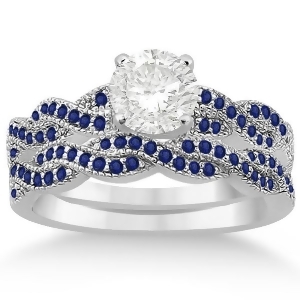 Infinity Twisted Blue Sapphire Bridal Set Setting 18k W Gold 0.55ct - All