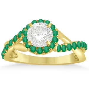 Twisted Shank Halo Emerald Engagement Ring Setting 14k Y. Gold 0.30ct - All