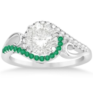 Swirl Bypass Halo Diamond Emerald Engagement Ring 14k White Gold 0.20ct - All