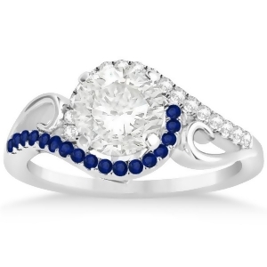 Swirl Bypass Diamond Blue Sapphire Engagement Ring 14k W Gold 0.20ct - All