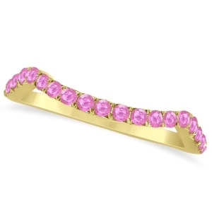 Semi Eternity Contour Pink Sapphire Wedding Ring 14k Yellow Gold 0.20ct - All