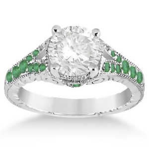 Antique Style Art Deco Emerald Engagement Ring Platinum 0.33ct - All