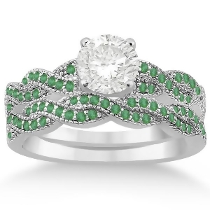 Infinity Style Twisted Emerald Bridal Set Setting in Platinum 0.55ct - All