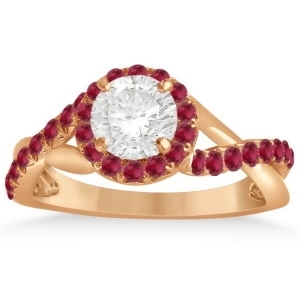 Twisted Shank Halo Ruby Engagement Ring Setting 14k R. Gold 0.30ct - All