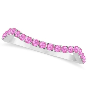 Semi Eternity Contour Pink Sapphire Wedding Ring 14k White Gold 0.20ct - All
