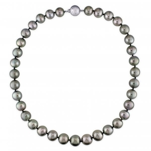 Graduating Black Tahitian Pearl Strand Necklace 14k White Gold 10-13mm - All