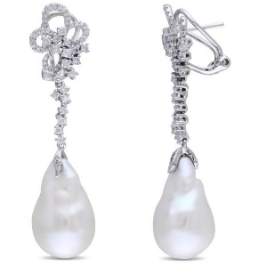 Baroque Freshwater Pearl Flower Earrings 14k W Gold 13-13.5mm 1.00ct - All