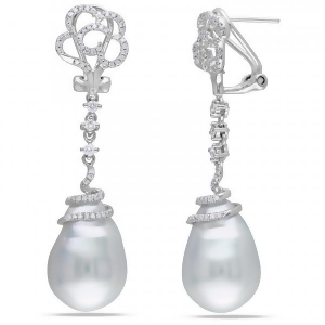 Freshwater Baroque Pearl Flower Earrings 14k W Gold 14.5-15mm 0.50ct - All