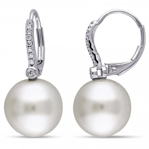 South Sea Pearl and Diamond Earrings Leverbacks 14k White Gold 11-11.5mm - All