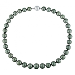 Black Tahitian Pearl Strand Necklace 14k White Gold 10-13mm 0.06ct - All