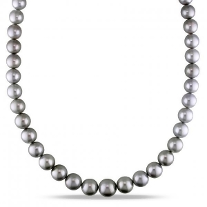 Graduating Tahitian Black Pearl Strand Necklace 14k White Gold 9-12.5mm - All