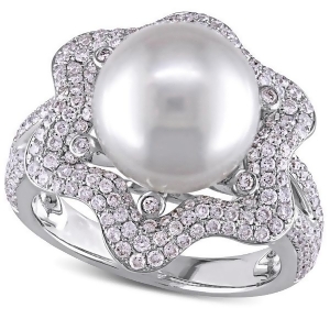 South Sea Pearl and Diamond Fashion Ring 14k White Gold 10-10.5mm 1.00ct - All