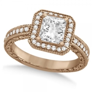Milgrain Halo Princess Diamond Engagement Ring 14k Rose Gold 1.00ct - All