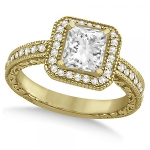 Milgrain Halo Princess Diamond Engagement Ring 18k Yellow Gold 1.00ct - All