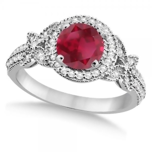 Halo Diamond Butterfly Ruby Engagement Ring 14k White Gold 1.33ct - All