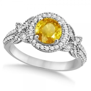 Halo Diamond Butterfly Yellow Sapphire Engagement Ring 14k White Gold 1.33ct - All