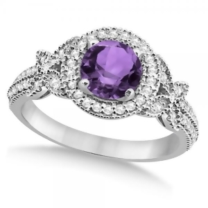 Halo Diamond Butterfly Amethyst Engagement Ring 14k White Gold 1.33ct - All