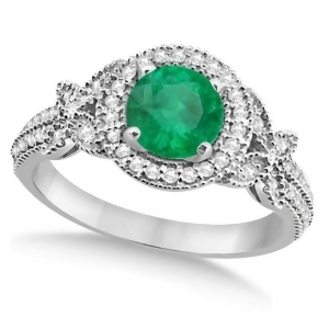 Halo Diamond Butterfly Emerald Engagement Ring 14k White Gold 1.33ct - All