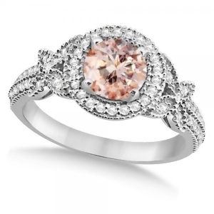 Halo Diamond Butterfly Morganite Engagement Ring 14k White Gold 1.33ct - All