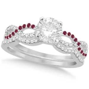 Infinity Twisted Round Diamond Ruby Bridal Set 14k White Gold 2.13ct - All
