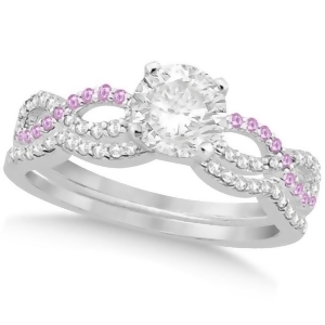 Infinity Round Diamond Pink Sapphire Bridal Set 14k White Gold 0.88ct - All