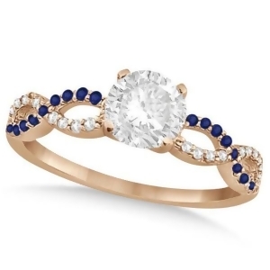 Infinity Round Diamond Blue Sapphire Engagement Ring 14k Rose Gold 0.75ct - All