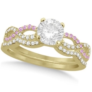 Infinity Round Diamond Pink Sapphire Bridal Set 14k Yellow Gold 0.88ct - All