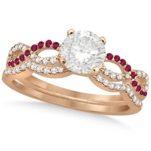 Infinity Twisted Round Diamond Ruby Bridal Set 14k Rose Gold 0.63ct - All