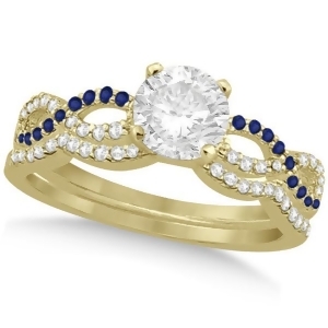Infinity Round Diamond Blue Sapphire Bridal Set 14k Yellow Gold 1.13ct - All