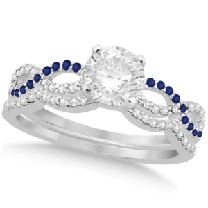 Infinity Round Diamond Blue Sapphire Bridal Set 14k White Gold 1.13ct - All
