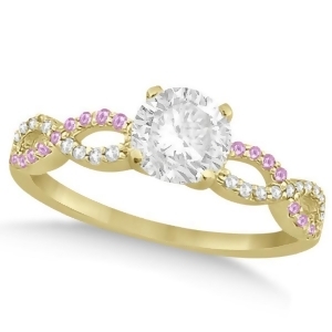 Infinity Round Diamond Pink Sapphire Engagement Ring 14k Yellow Gold 1.00ct - All