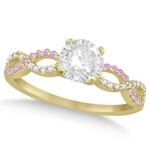 Infinity Round Diamond Pink Sapphire Engagement Ring 14k Yellow Gold 0.75ct - All