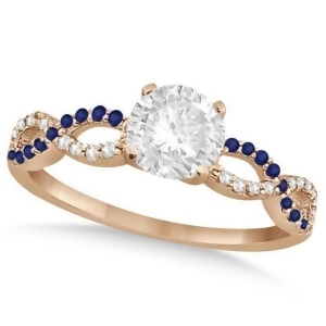 Infinity Round Diamond Blue Sapphire Engagement Ring 14k Rose Gold 1.00ct - All