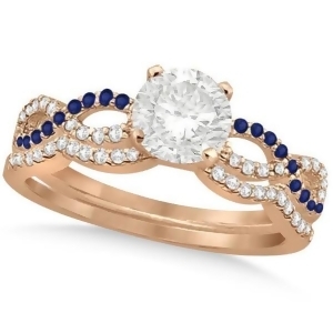 Infinity Round Diamond Blue Sapphire Bridal Set 14k Rose Gold 1.63ct - All