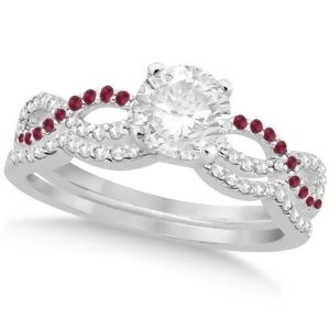 Infinity Twisted Round Diamond Ruby Bridal Set 14k White Gold 1.63ct - All