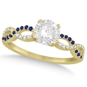 Infinity Round Diamond Blue Sapphire Engagement Ring 14k Yellow Gold 0.75ct - All