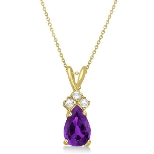 Pear Amethyst and Diamond Solitaire Pendant 14k Yellow Gold 0.75ct - All