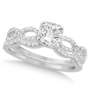 Twisted Infinity Princess Diamond Bridal Set 14k White Gold 1.63ct - All
