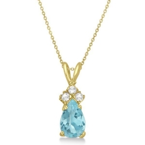 Pear Aquamarine and Diamond Solitaire Pendant 14k Yellow Gold 0.75ct - All