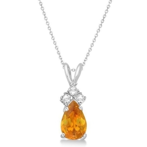 Pear Citrine and Diamond Solitaire Pendant 14k White Gold 0.75ct - All