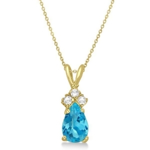 Pear Blue Topaz and Diamond Solitaire Pendant 14k Yellow Gold 0.75ct - All