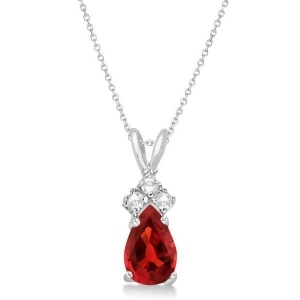 Pear Garnet and Diamond Solitaire Pendant 14k White Gold 0.75ct - All