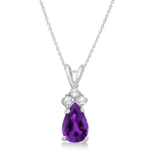 Pear Amethyst and Diamond Solitaire Pendant 14k White Gold 0.75ct - All
